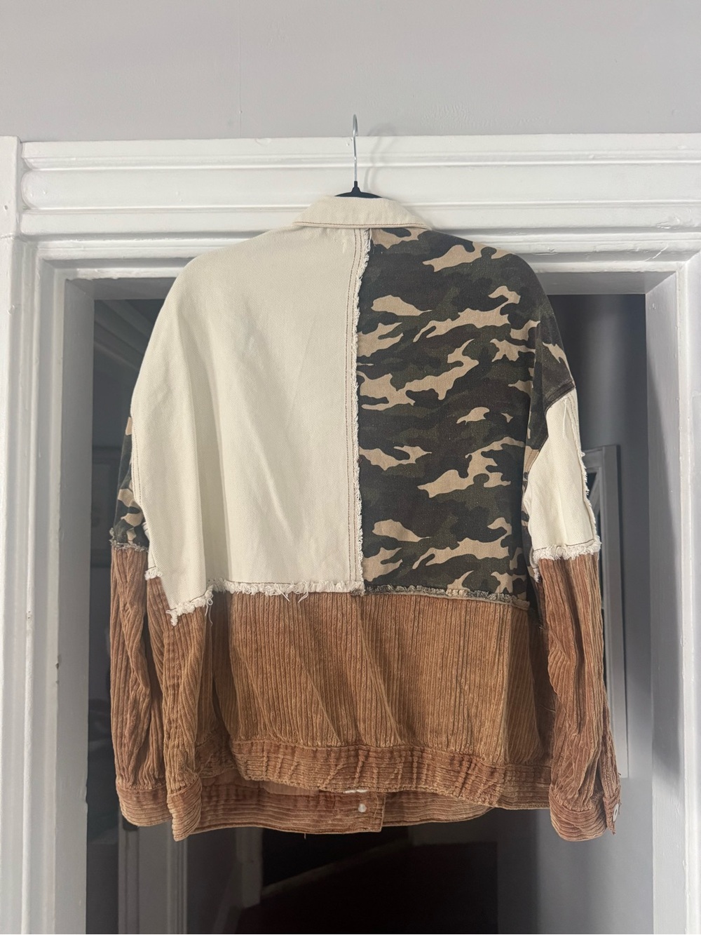POL Patchwork Corduroy & Canvas Jacket in Cream, Brown, Camouflage - Picture 3 of 3